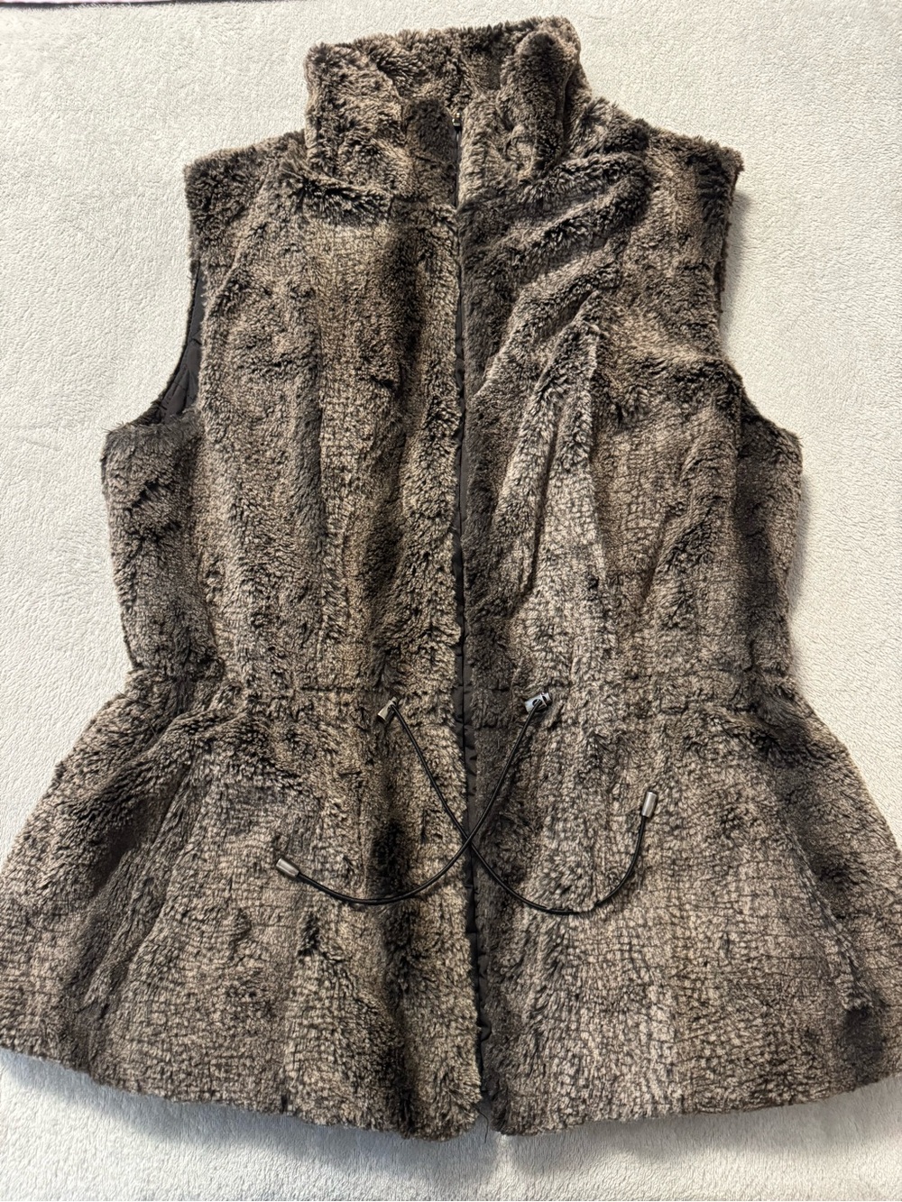 Reversible Faux Fur Zip Front Vest in Rich Brown